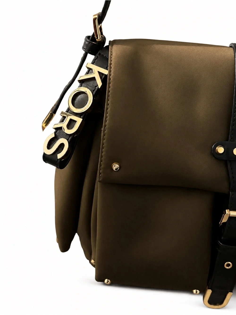 NWOT Michael Kors Olivia Studded Satin Messenger Bag Olive $378